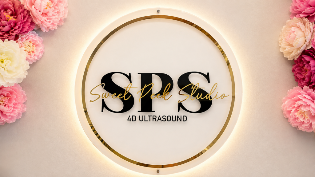 Sweet Peek Studio illuminated sign at our studio near Germantown, TN